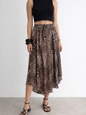 NEW Leopard Print Midi Sheer Flowy Skirt High Low Animal Print Boho Chic 2X